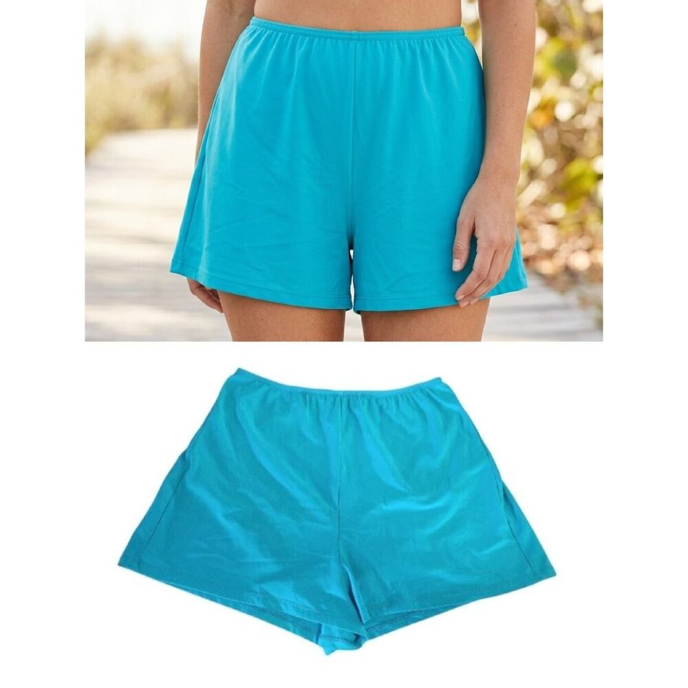 VTG 90s Turquoise High Waist Bikini Swim Shorts SZ 14 *Medium Brief Lined